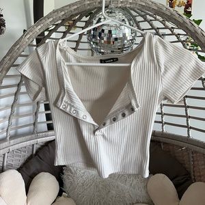white ribbed button up crop top